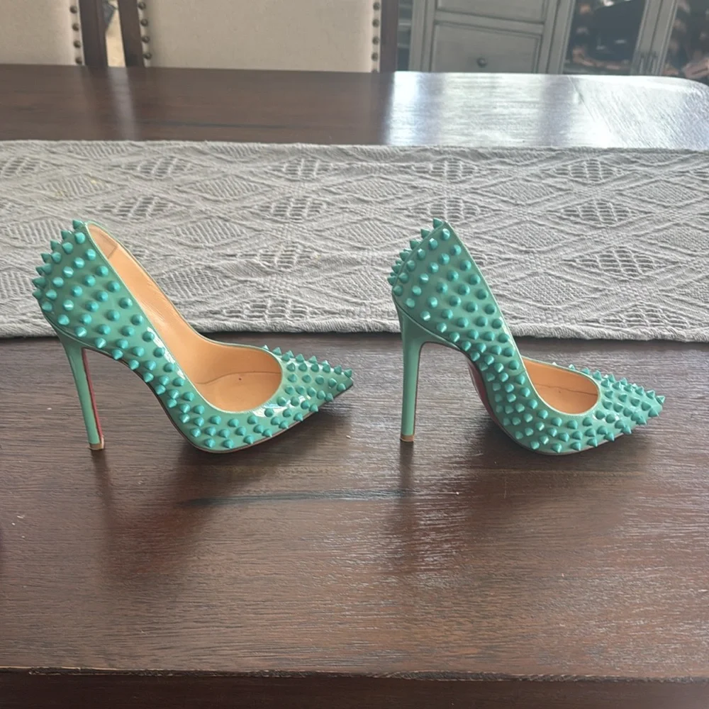 Christian Louboutin 37 pigalles spikes teal - Picture 4 of 6
